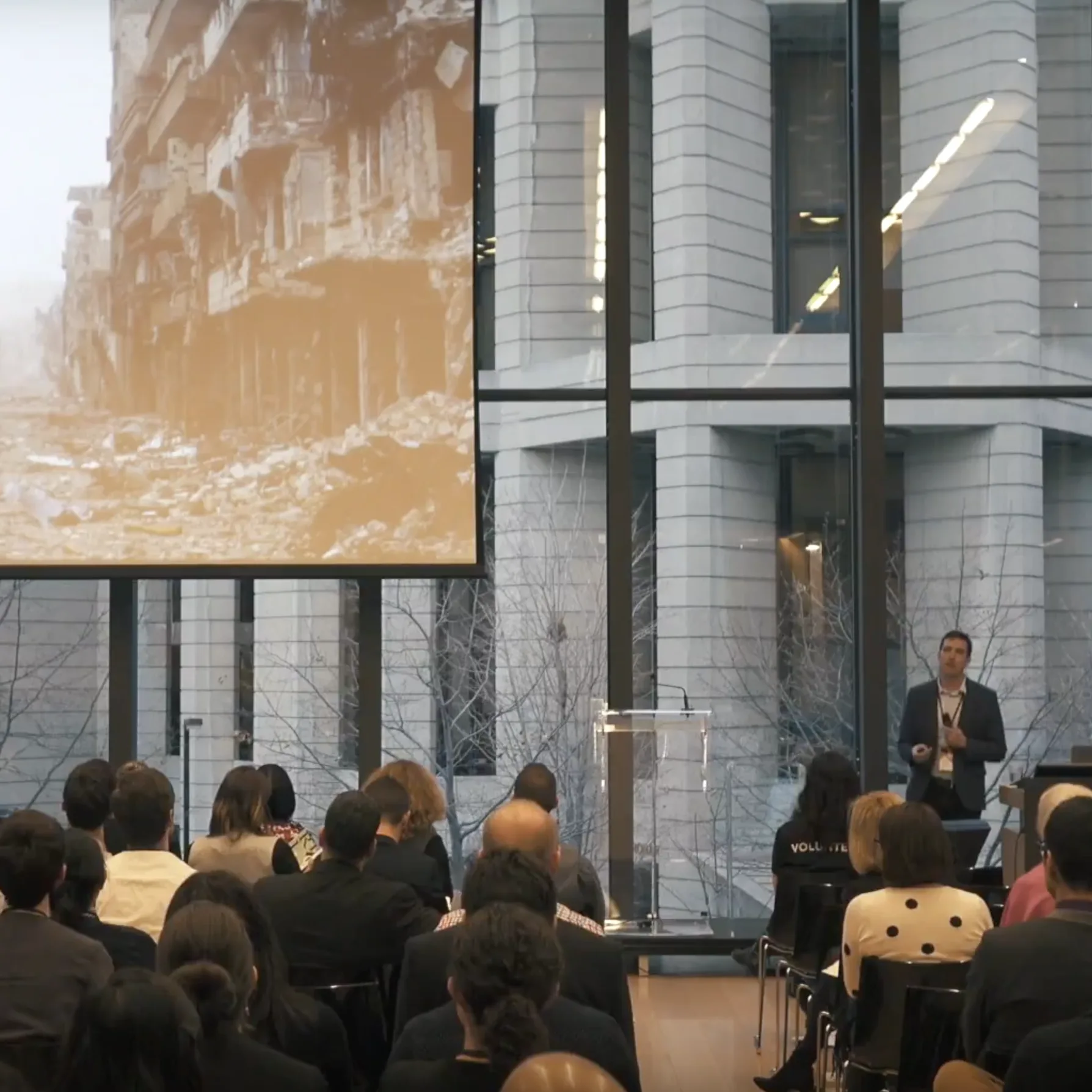 Justin speaking at a design talk