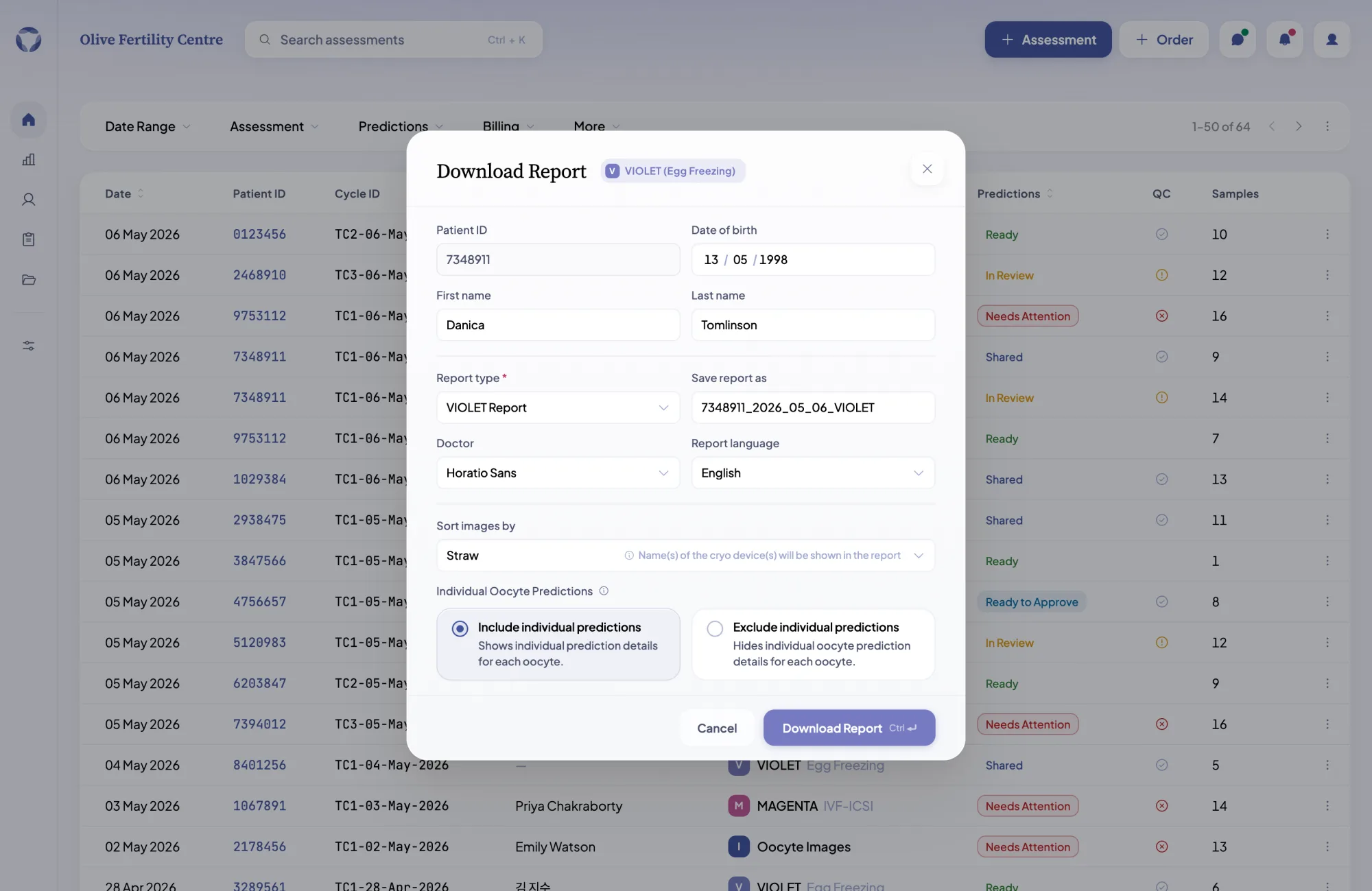 The FF Cloud download report dialog — the source-of-truth modal