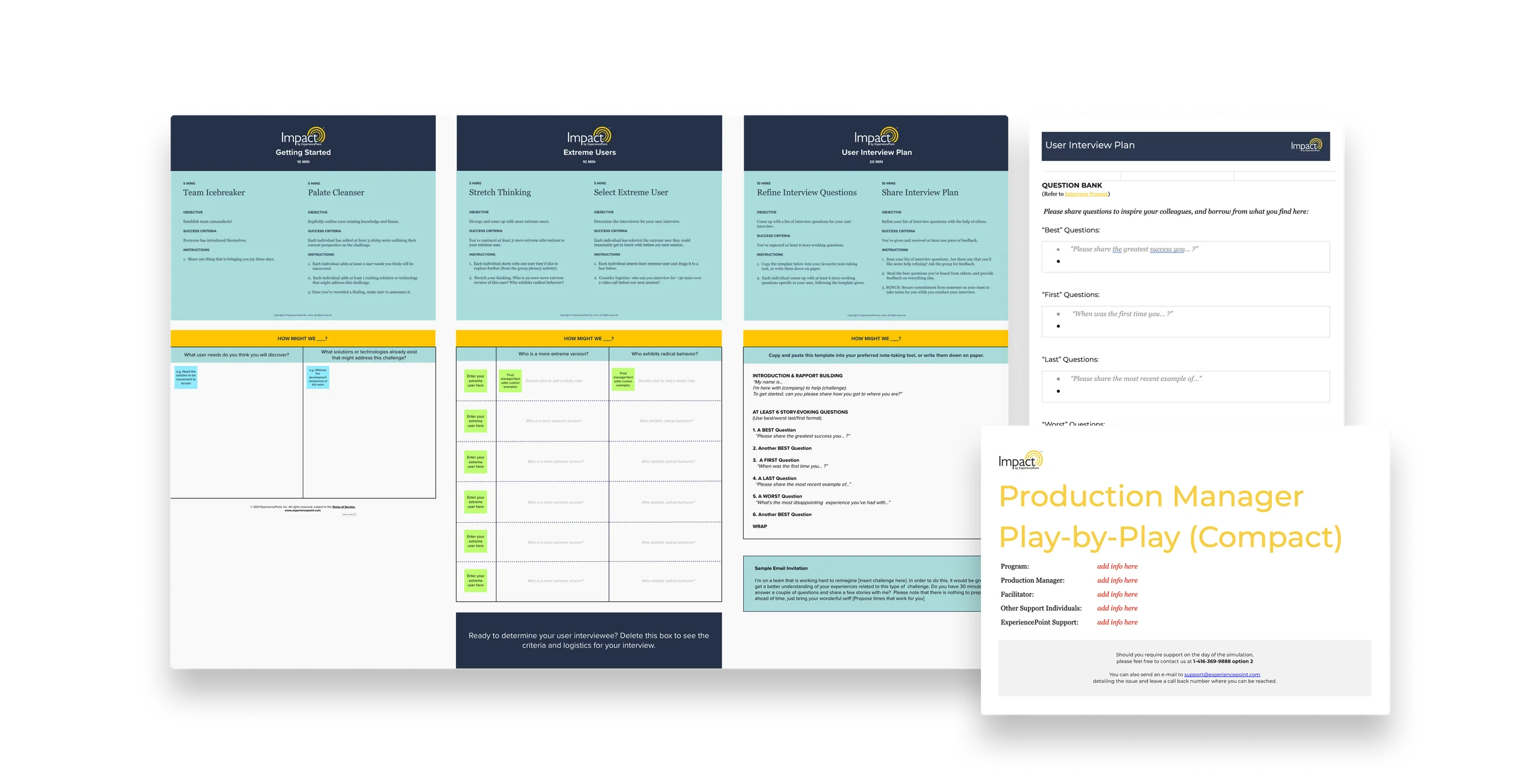 Examples of the designed Impact experience — structured activity templates, interview plans, and play-by-play guides