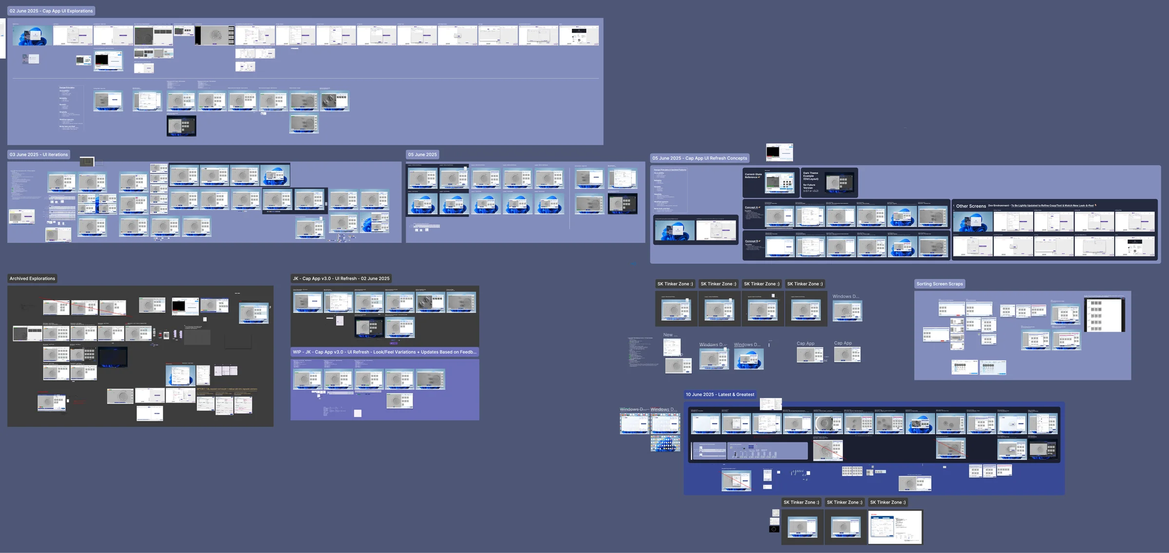 Breadth of UI explorations from the redesign