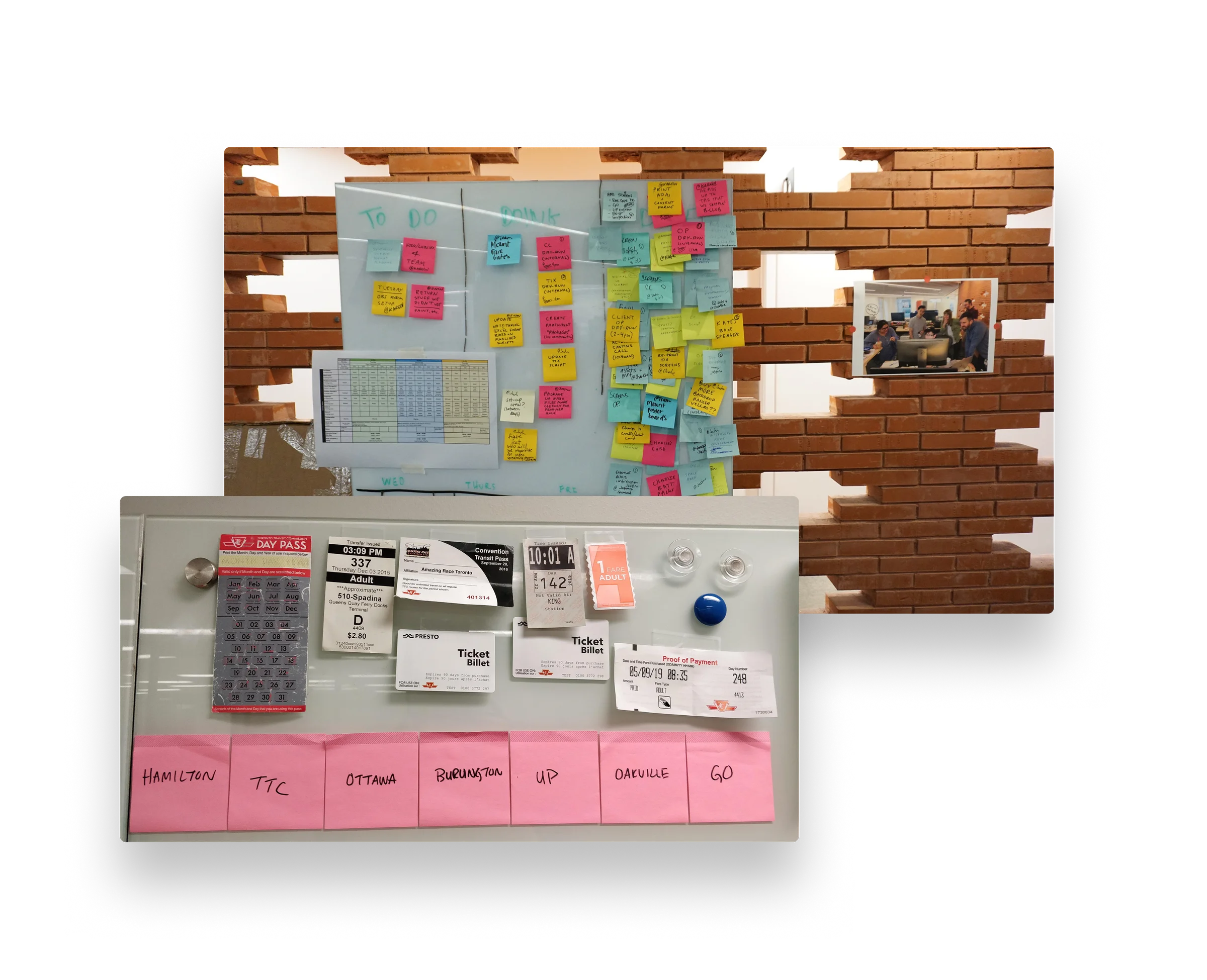 A board of fare media collected from transit operators across Ontario during field research